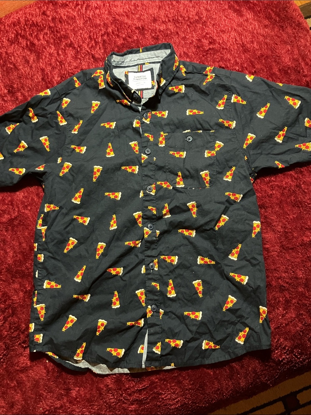 SUNRISE KINGDOM PIZZA BOYS COTTON BUTTON DOWN SHIRT